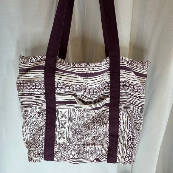 XL Tote Bag Geometric Print Canvas Shopper‎ Travel Beach Bag Purple White 12x15 - Picture 8 of 9
